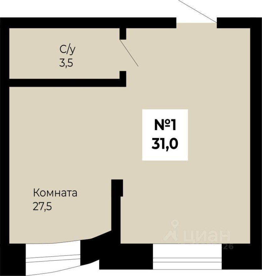 1к. квартира, 31.0 м²