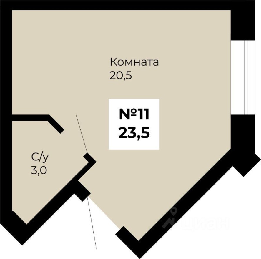 1к. квартира, 23.5 м²
