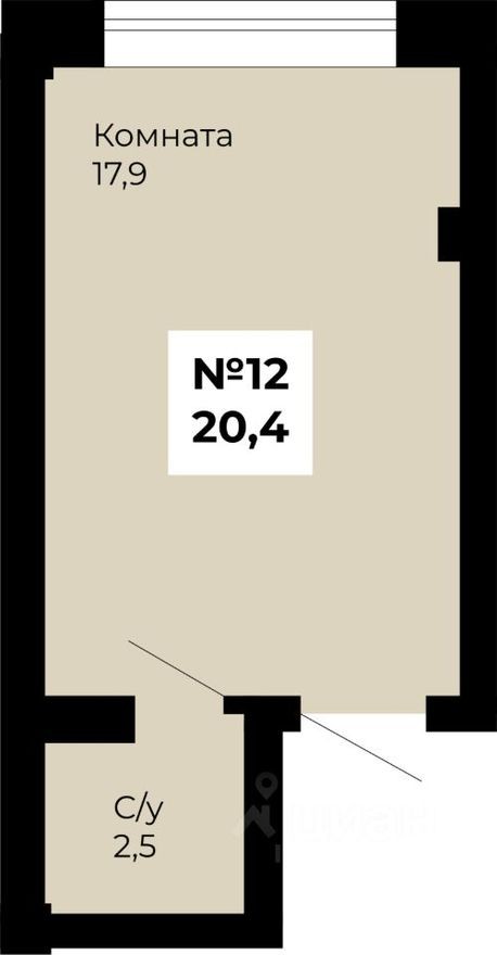 1к. квартира, 20.4 м²