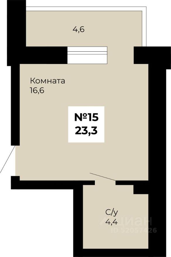 1к. квартира, 23.2 м²