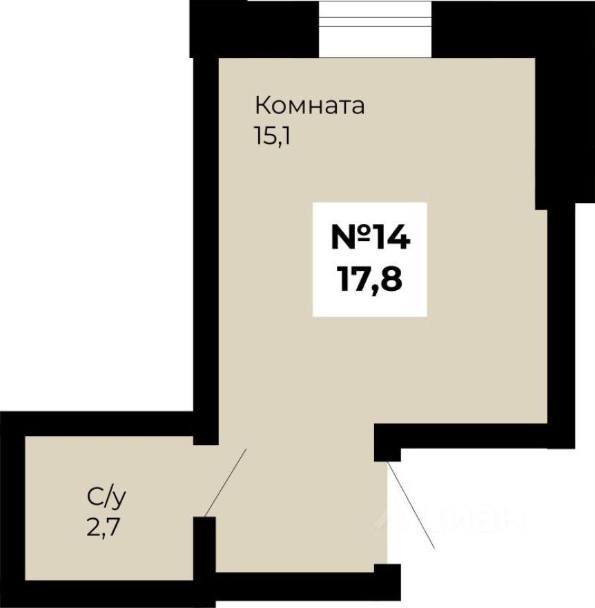 1к. квартира, 17.8 м²