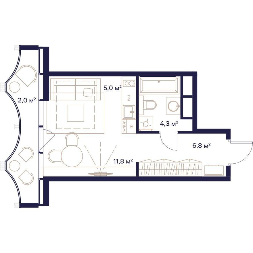Студия-квартира, 29.9 м²