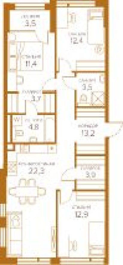 3к. квартира, 89.9 м²