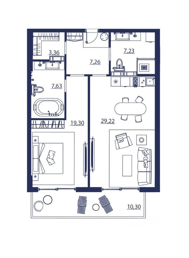 2к. апартаменты, 84.3 м²