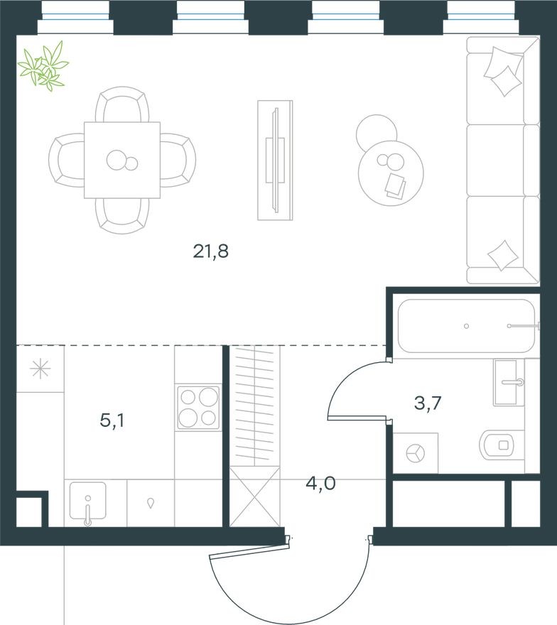Планировка — 1к. квартира, 34.6 м²