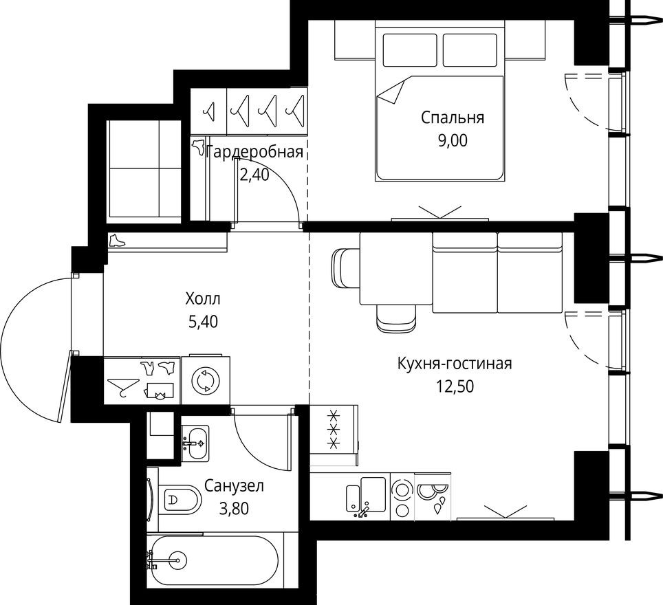 1к. квартира, 33.1 м²