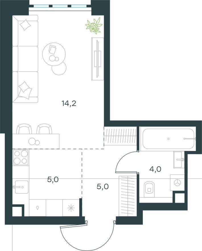 Студия-квартира, 28.2 м²