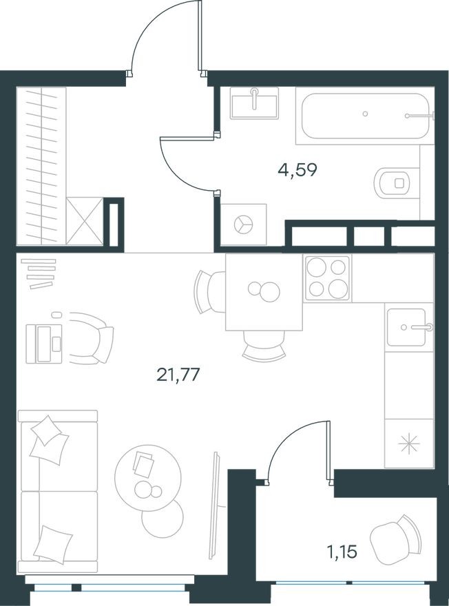 Планировка — Студия-квартира, 27.5 м²