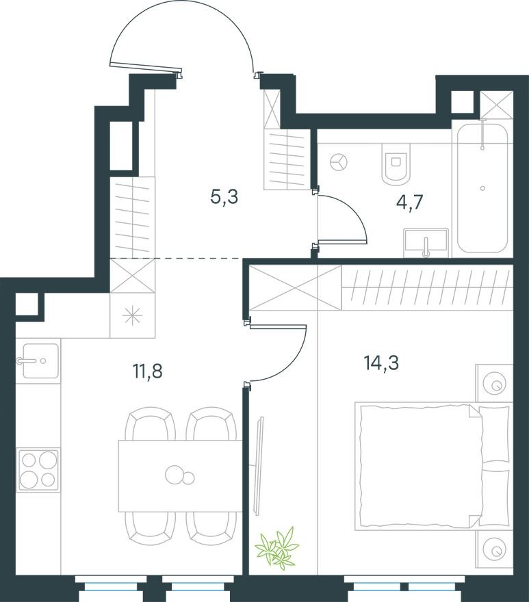 1к. квартира, 36.1 м²
