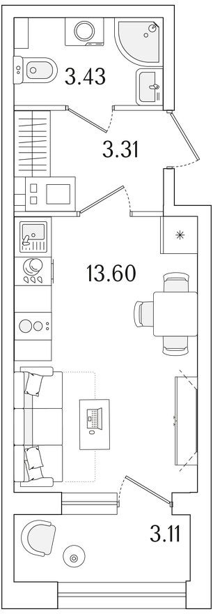 Студия-квартира, 21.9 м²