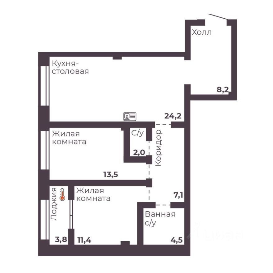 2к. квартира, 70.9 м²