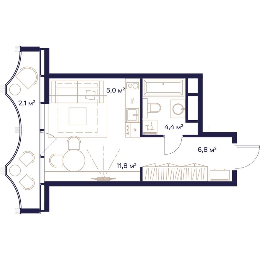 Студия-квартира, 30.1 м²