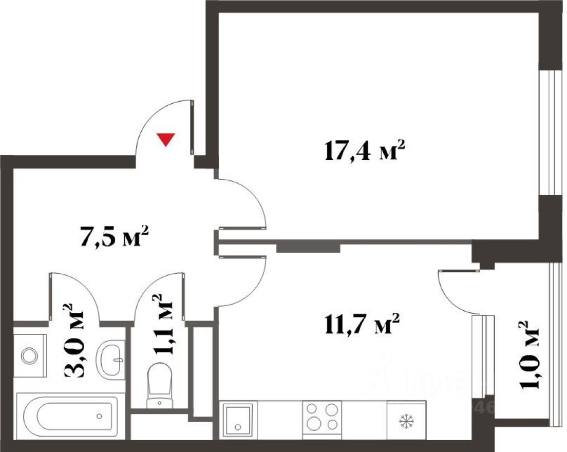 1к. квартира, 40.7 м²