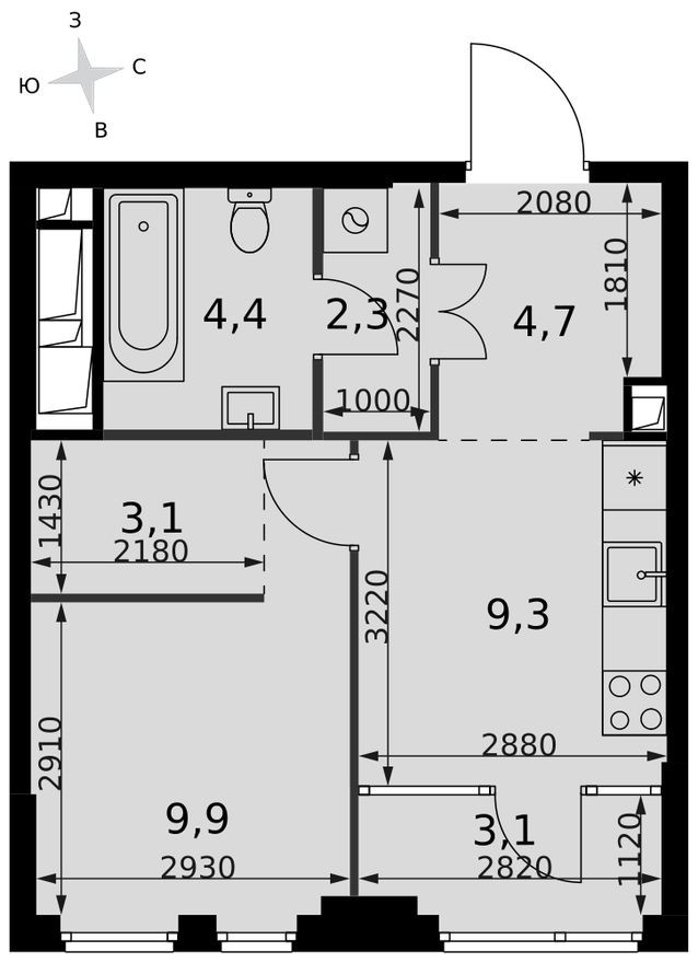 1к. квартира, 36.8 м²