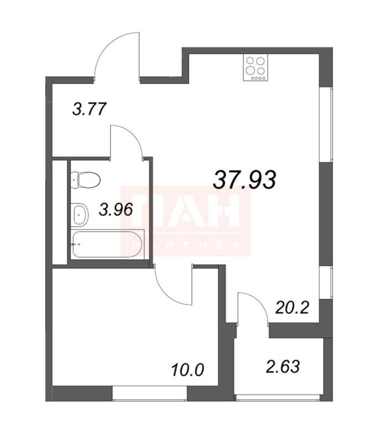 2е квартира, 40.6 м²