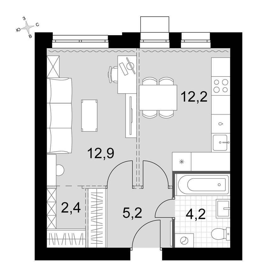 1к. квартира, 36.9 м²