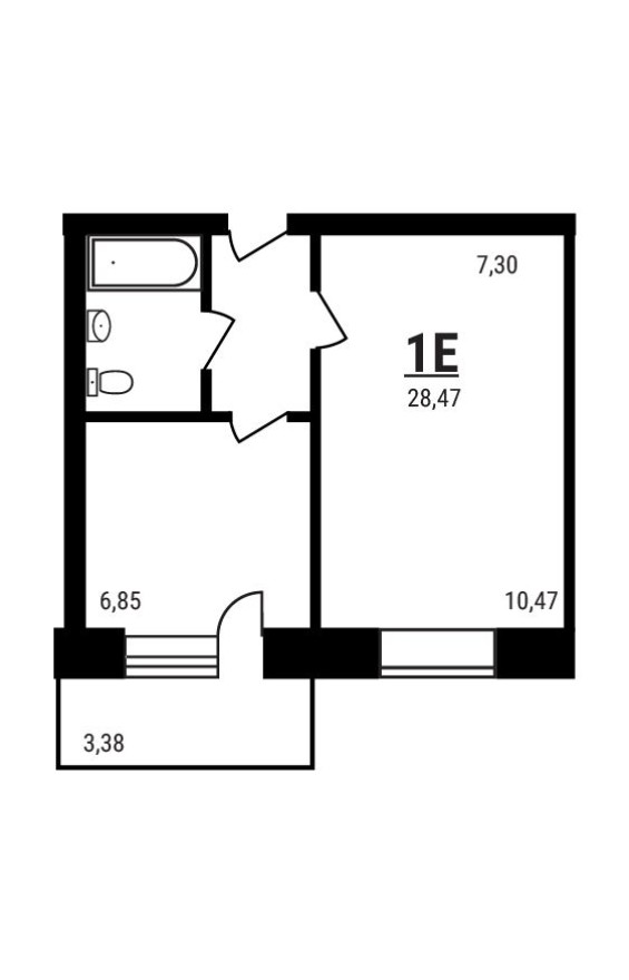 1к. квартира, 28.6 м²