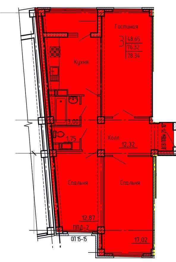3к. квартира, 78.3 м²