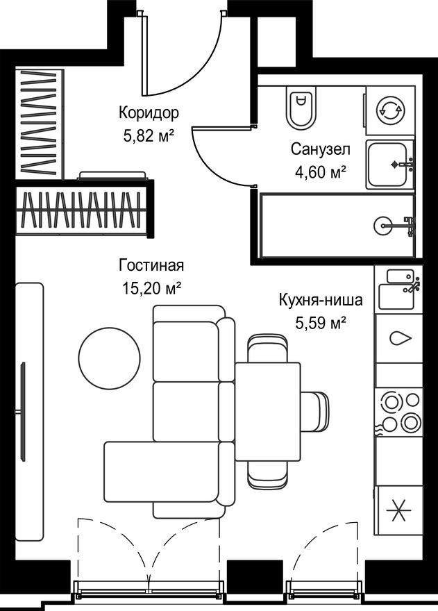 Студия-квартира, 31.2 м²