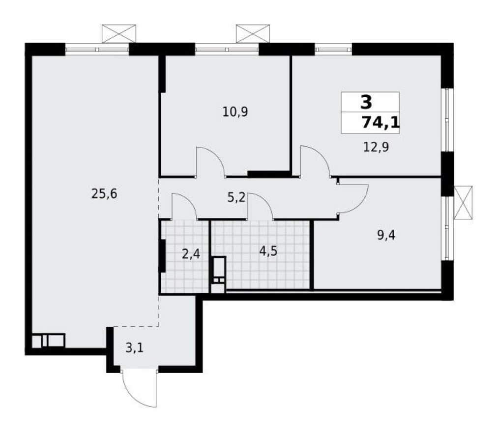 3к. квартира, 74.1 м²
