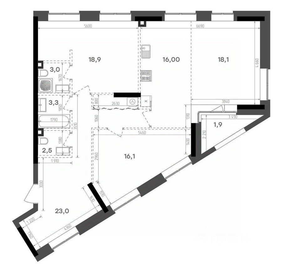 2к. квартира, 102.9 м²