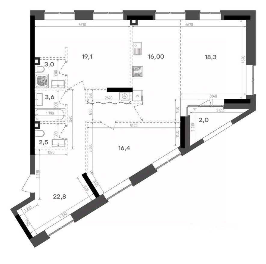 2к. квартира, 102.9 м²