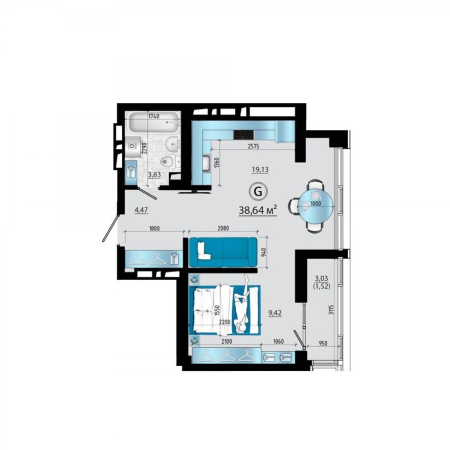 2к. квартира, 38.6 м²