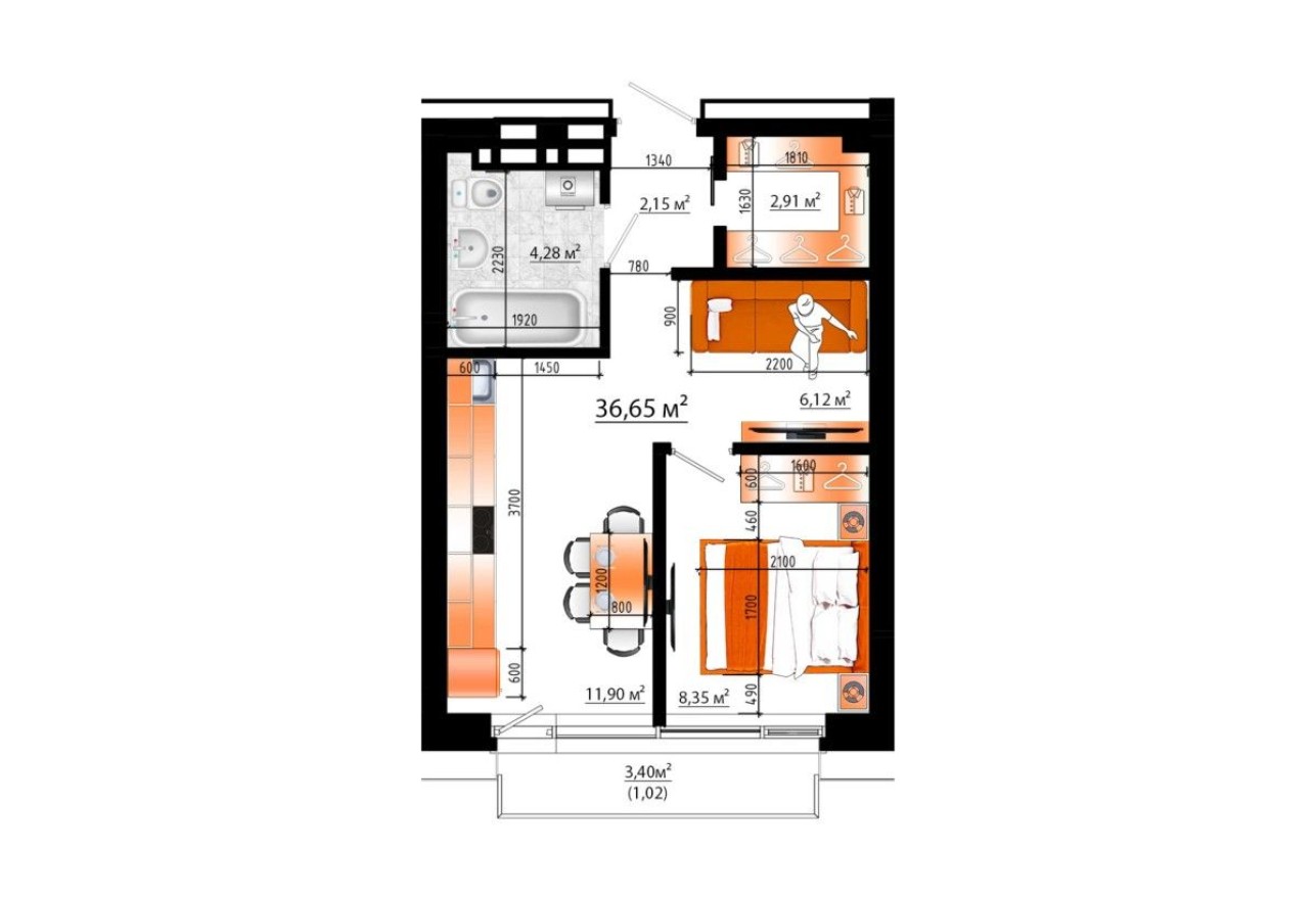 2к. квартира, 36.7 м²