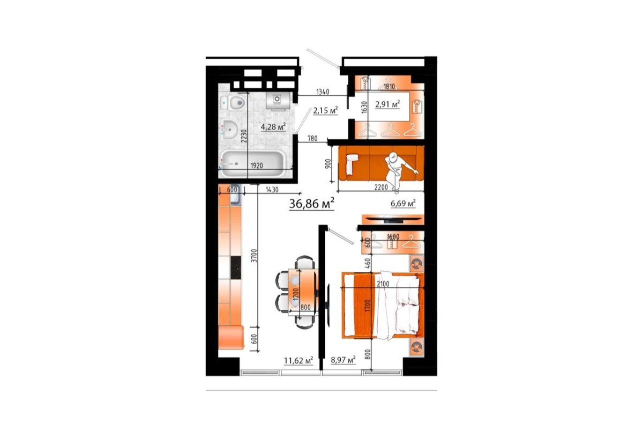 2к. квартира, 36.9 м²
