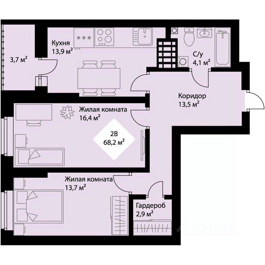 2к. квартира, 66.3 м²