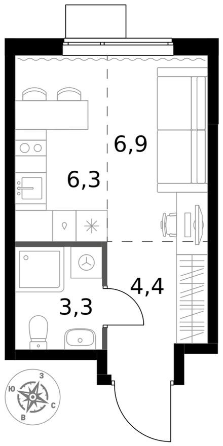 Студия-квартира, 20.9 м²