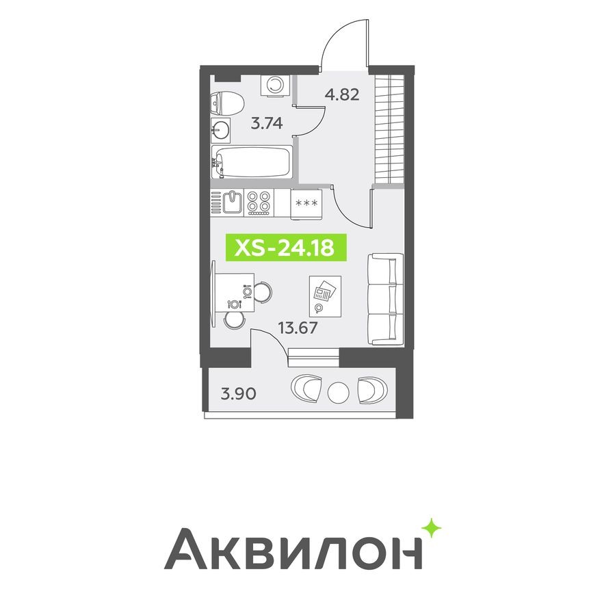 Студия-квартира, 24.6 м²
