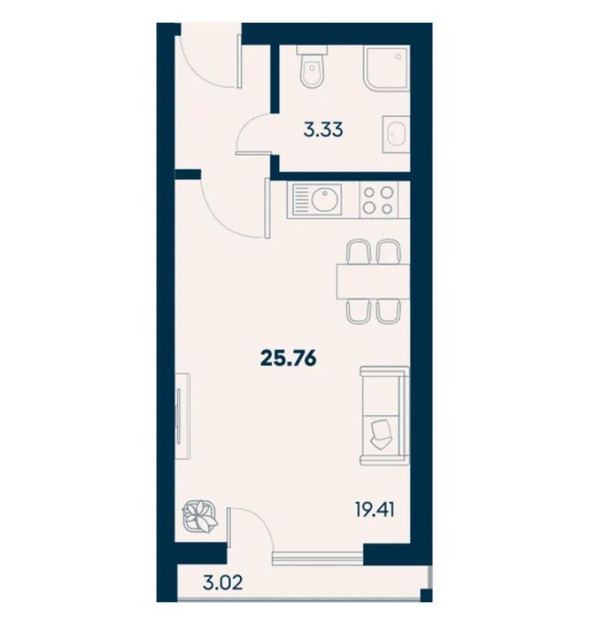 Студия-квартира, 25.8 м²