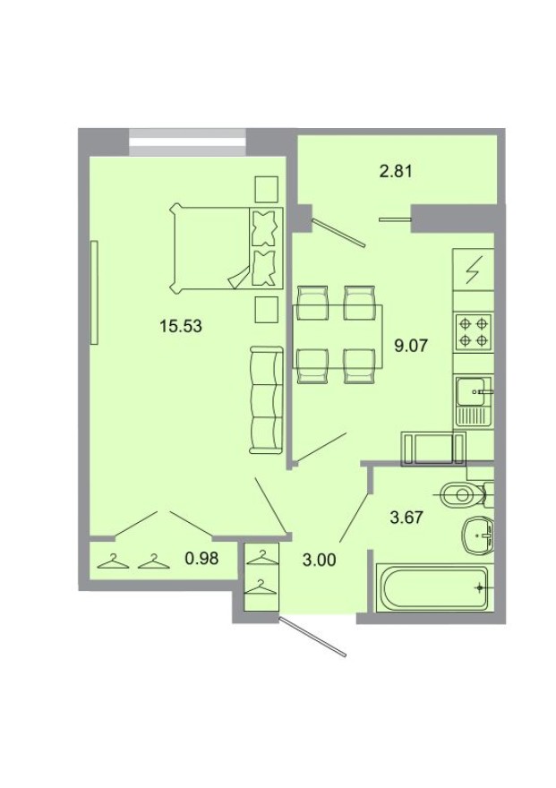 1к. квартира, 33.0 м²