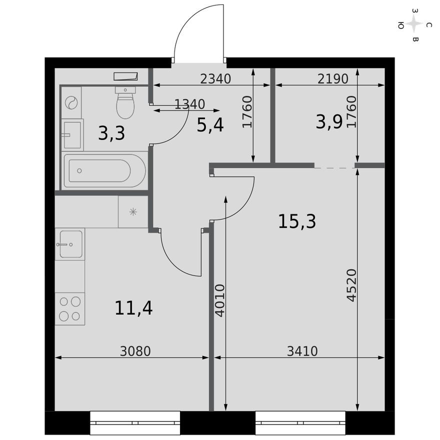 1к. квартира, 39.3 м²