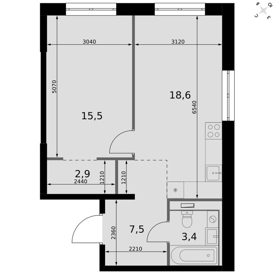 1к. квартира, 47.9 м²