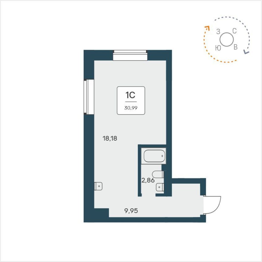 Студия-квартира, 31.0 м²