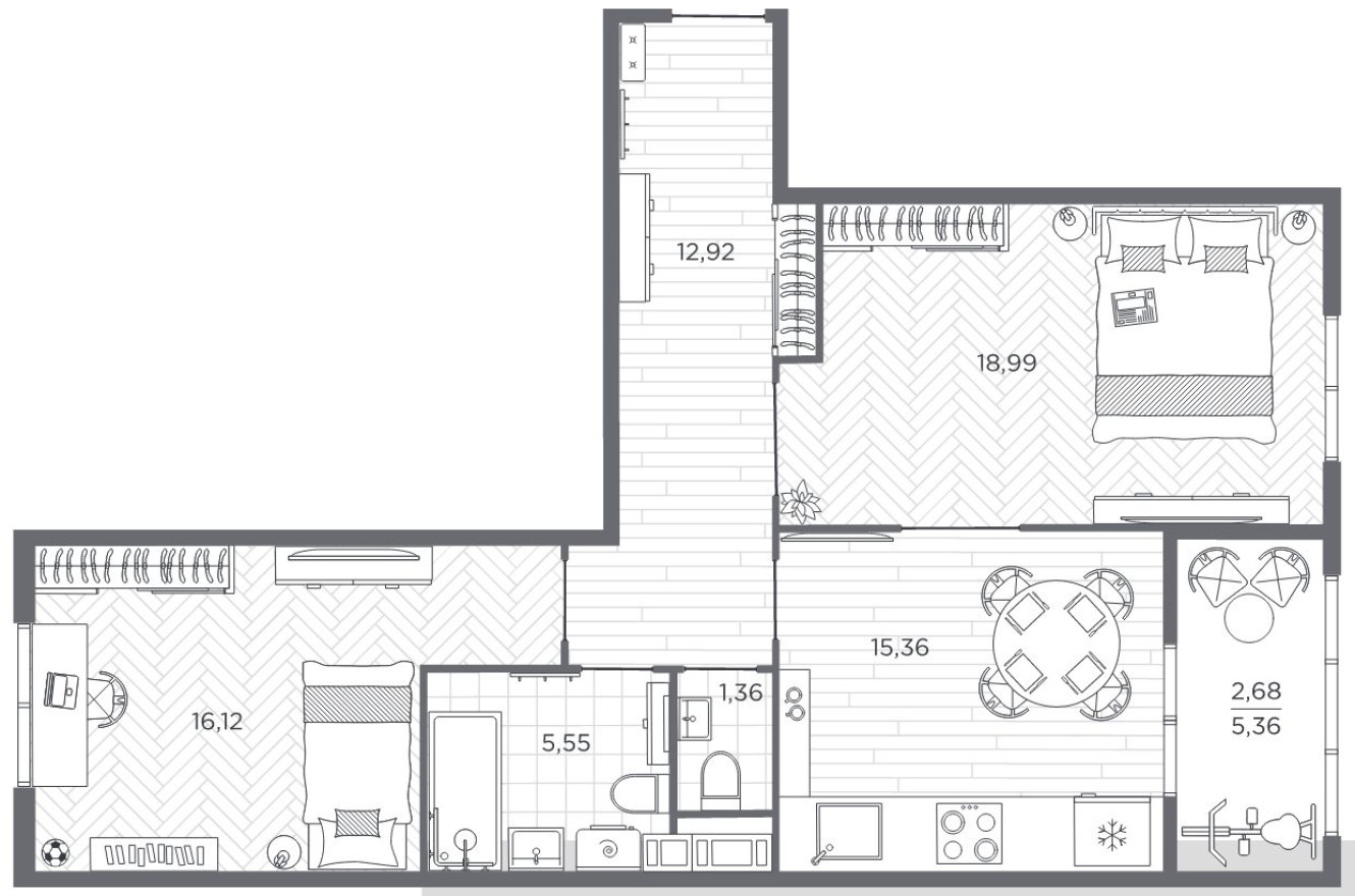 2к. квартира, 72.9 м²