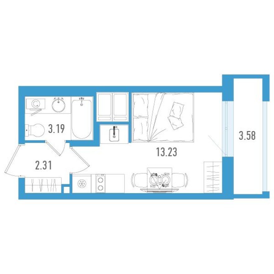 Студия-квартира, 19.8 м²