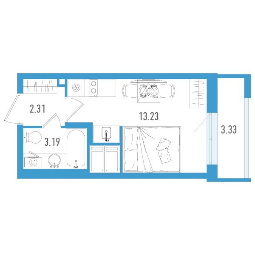 Студия-квартира, 19.7 м²