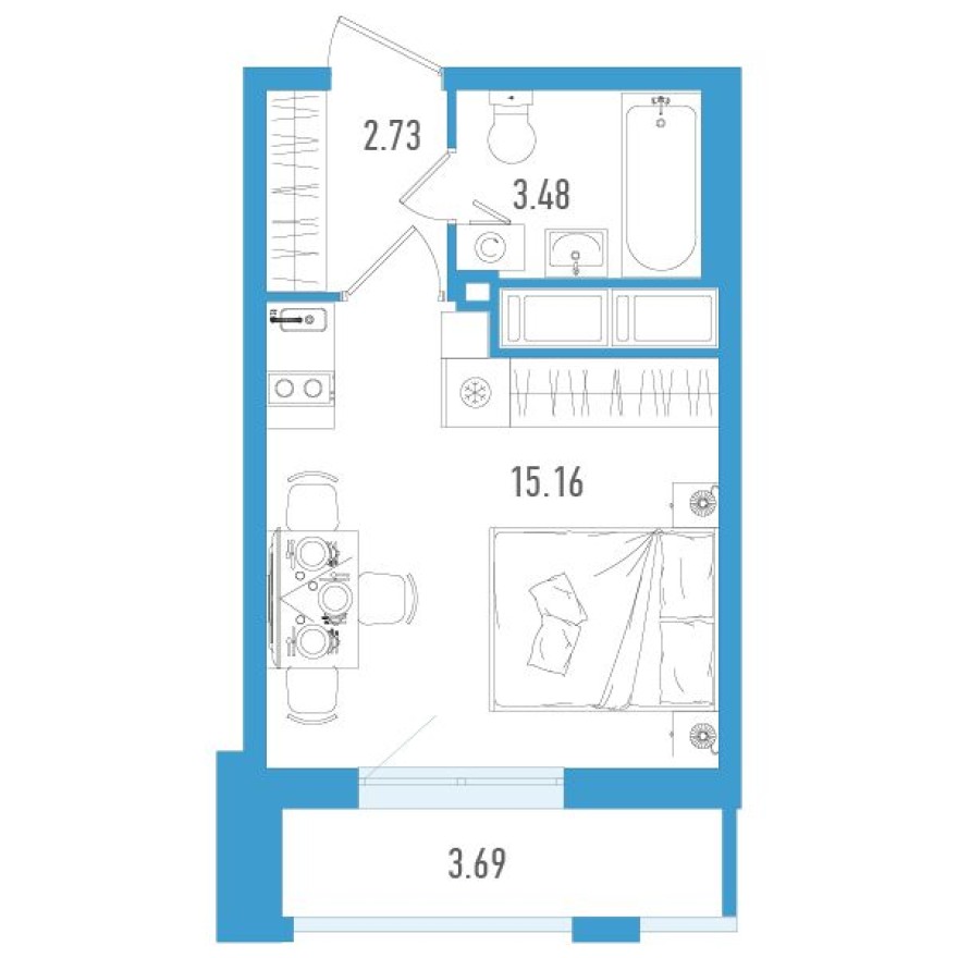 Планировка — Студия-квартира, 22.5 м²