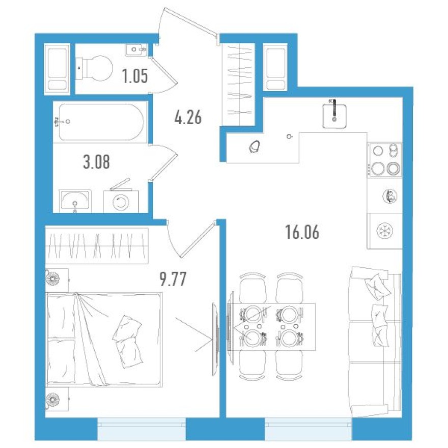 Планировка — 1к. квартира, 34.2 м²