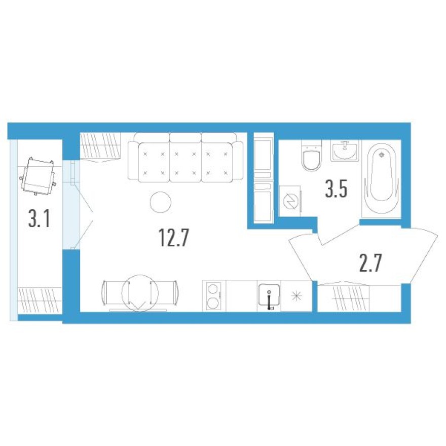 Студия-квартира, 20.5 м²