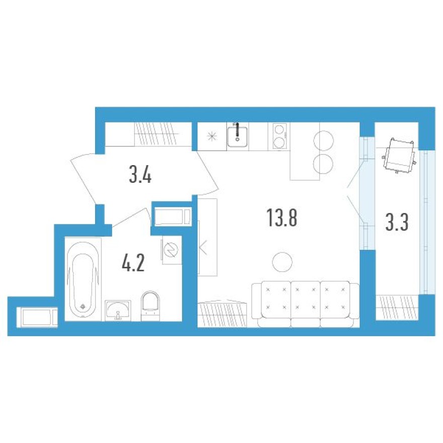 Студия-квартира, 23.1 м²