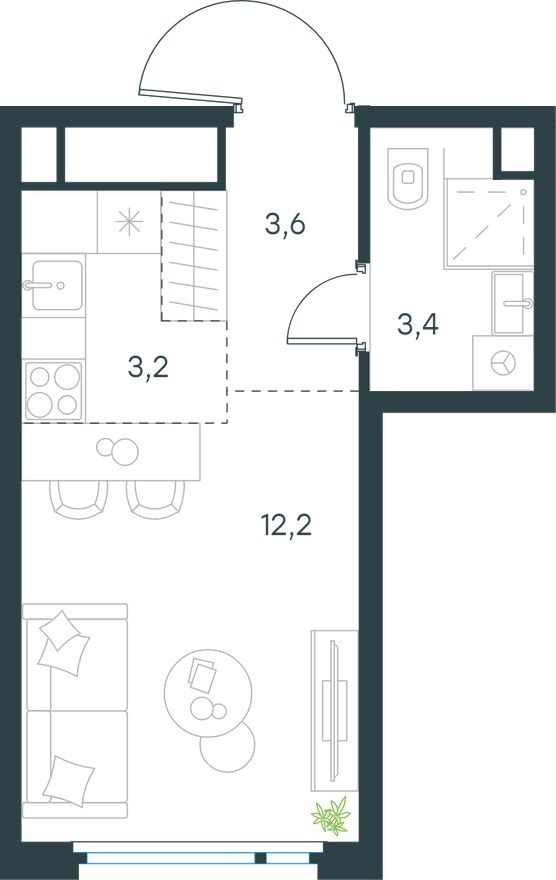 Студия-квартира, 22.4 м²