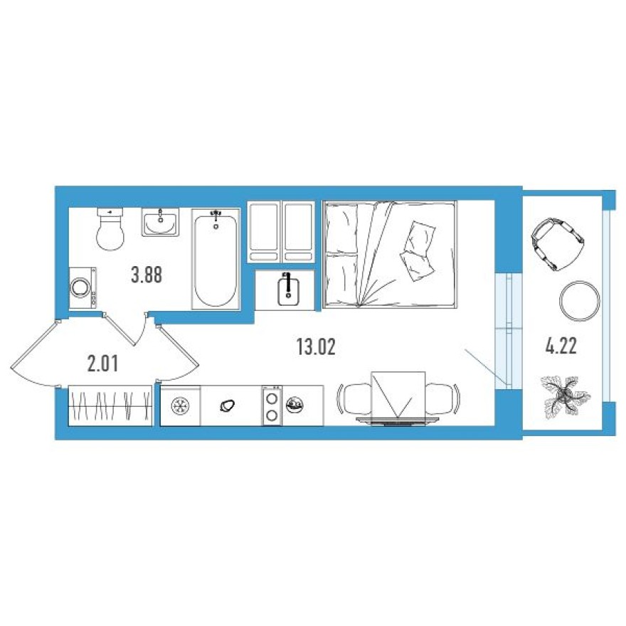 Студия-квартира, 20.2 м²