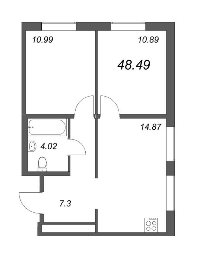 2к. квартира, 48.5 м²