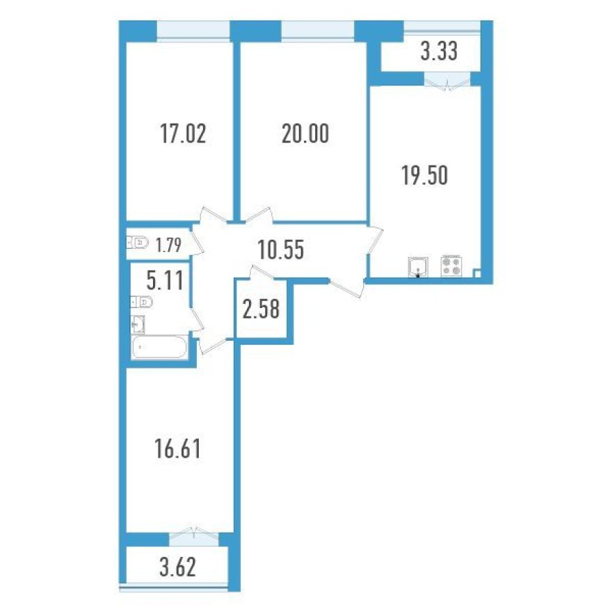 3к. квартира, 94.9 м²