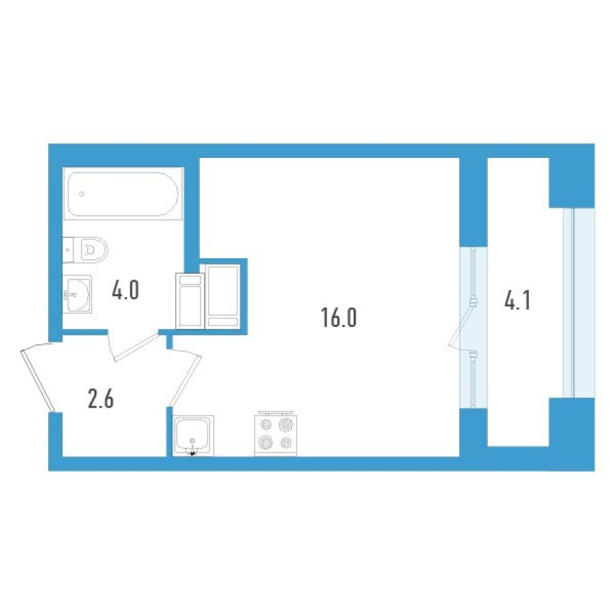 Студия-квартира, 24.7 м²