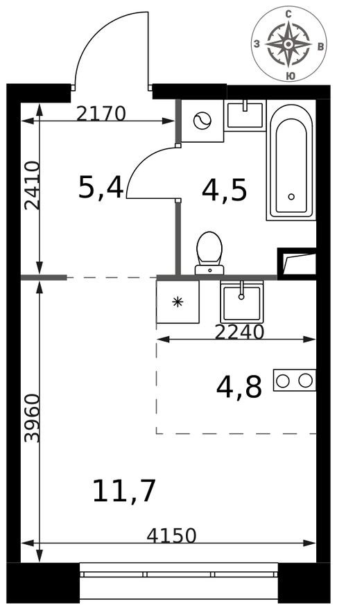 Студия-квартира, 26.4 м²
